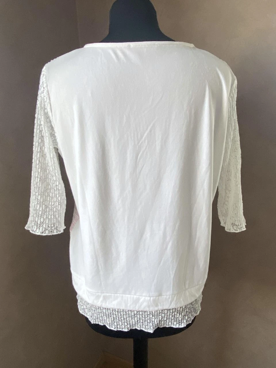 Blusa de doble tejido rosa pálido & blanco BRÉAL T38 – Encaje – photo 5